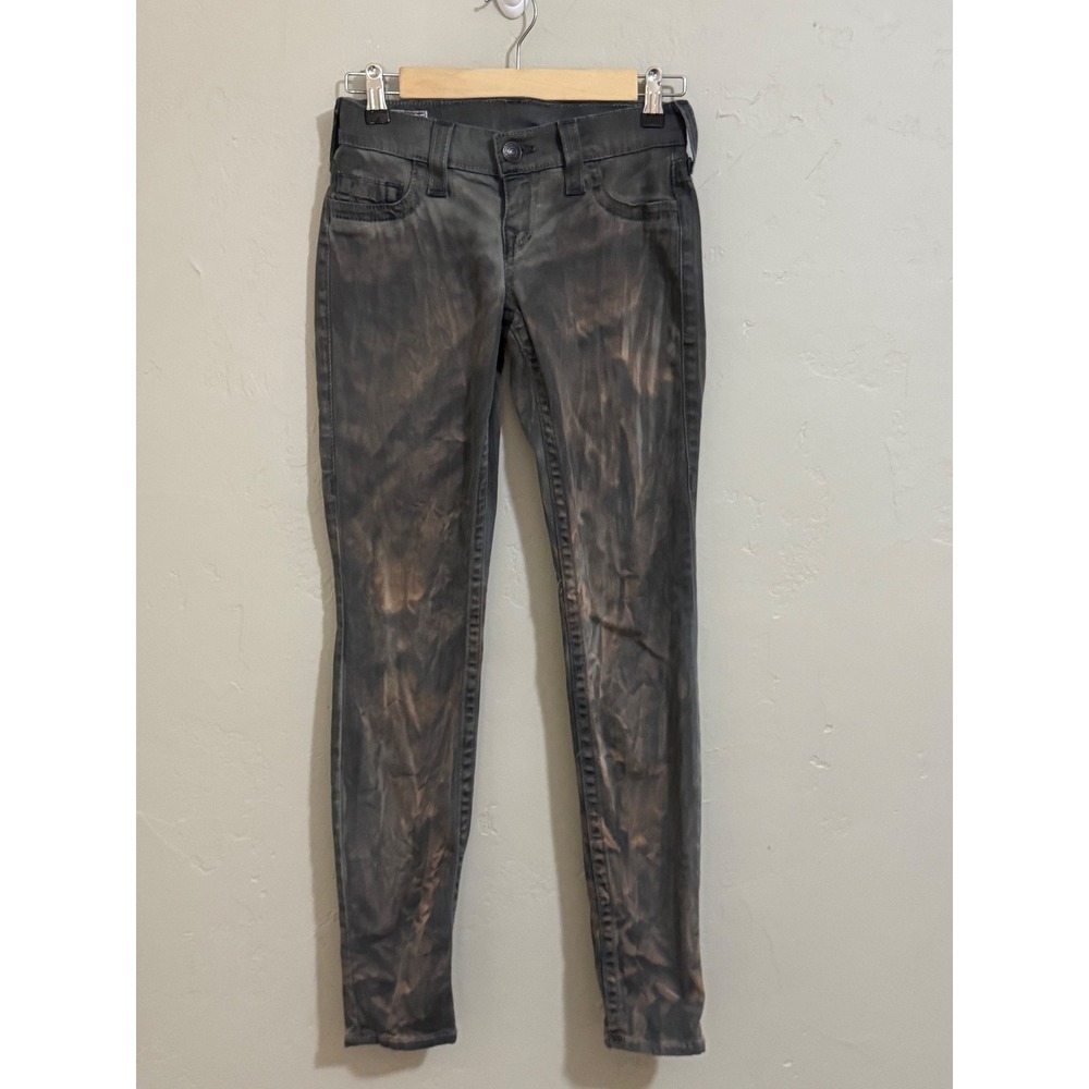 True Religion jeans 24 gray acid wash bleached skinny Made in USA flag